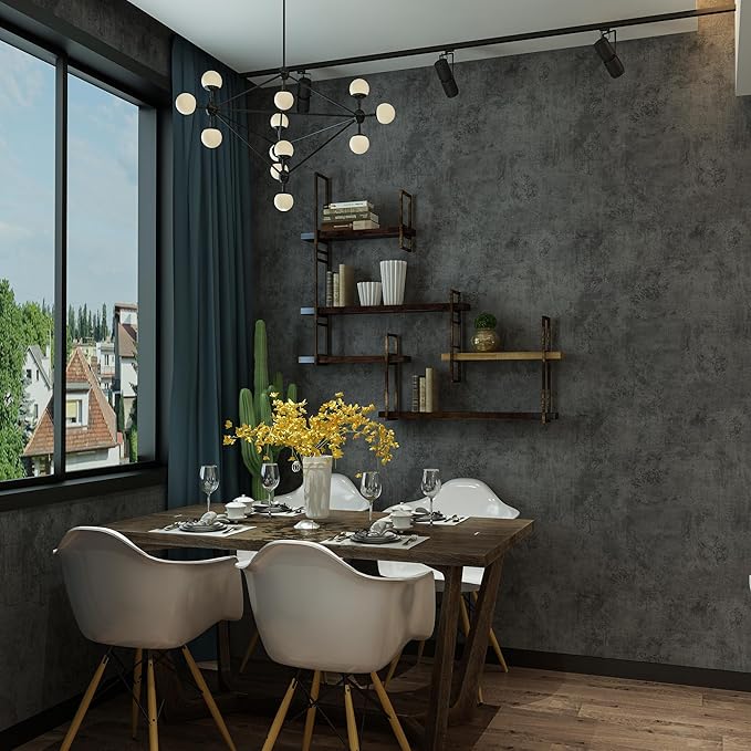 JSEVEM 48"×591" Extra Wide Thick Dark Blue Grey Concrete Wallpaper Peel and Stick Industrial Blue Gray Concrete Contact Paper Vinyl Waterproof Adhesive Cement Stickers for Bedroom Living Room Walls