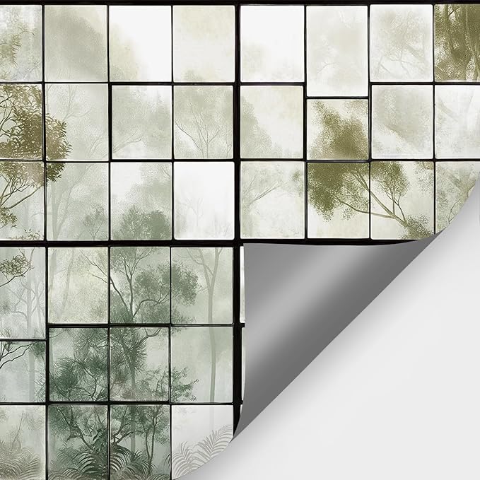 Large 3D Faux Window Wall Mural Peel and Stick 148" W x 110" H 3D Foggy Forest Glass Window Green Natural Landscape Art Decor Wallpaper for Bedroom Office Living Room Canvas Wall Paintings