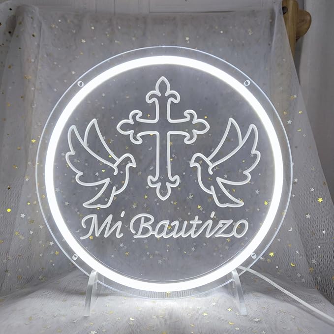Mi Bautizo Neon Signs for Baptism Decorations, Recuerdos de Bautizo Led Lights Sign for Birthday Party Decor, Para Niño Niña, Room, Bedroom, Garden, Christmas, INSNEnN, 13 * 13 Inches