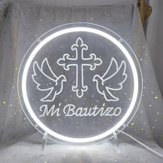 Mi Bautizo Neon Signs for Baptism Decorations, Recuerdos de Bautizo Led Lights Sign for Birthday Party Decor, Para Niño Niña, Room, Bedroom, Garden, Christmas, INSNEnN, 13 * 13 Inches