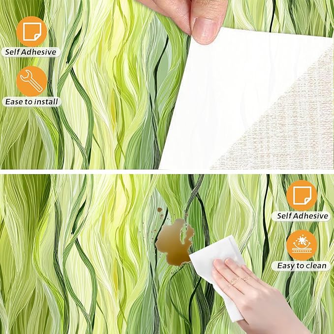 Nuxovilar Green Leaf Botanical Textured Peel and Stick Wallpaper, 15.75"x39.37", Self-Adhesive Contact Paper, Nature-Inspired Pattern for Bedroom, Living Room and Table Decor