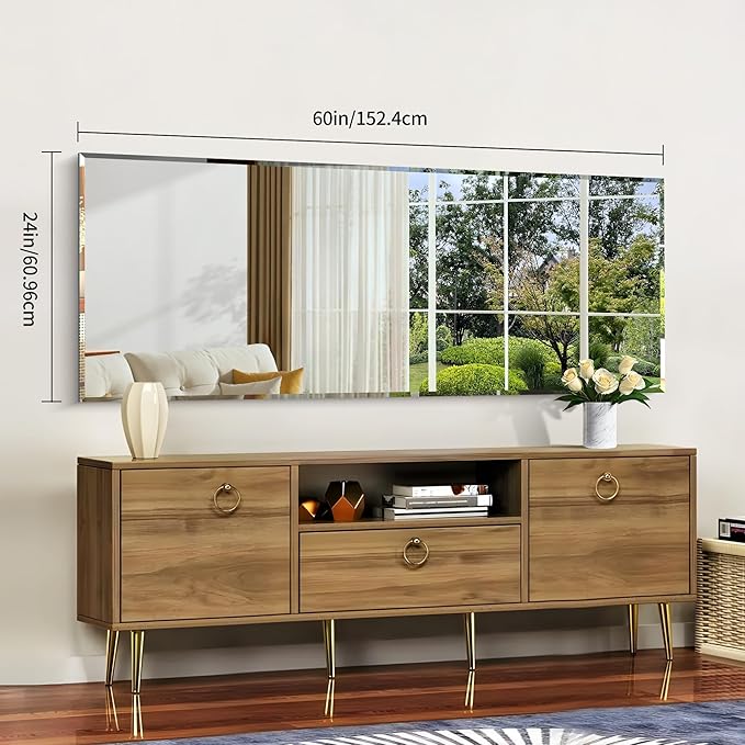 Beveled Mirror, 24x60 Large Frameless Beveled Bathroom Mirrors for Wall, Upgraded Shatterproof Rectangle Vanity Mirror with Beveled Edge for Bathroom, Bedroom, Living Room and Entryway