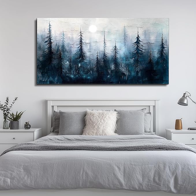 KELIYUAN Canvas Wall Art For Living Room Bedroom Wall Decor For Office Room Hallway Decoration Mural Modern Abstract Foggy Forest Landscape Prints Artwork Pictures Ready To Hang Home Decor 20x40 In