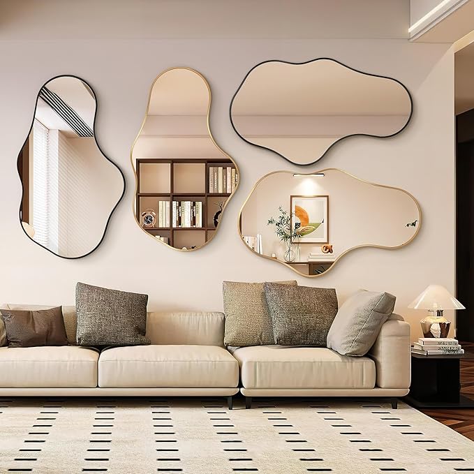 Mirror Full Length - Wall Mirrors Decorative 26"x 43" Asymmetrical Abstract Aviation Aluminum Alloy Frame Unique for Bathroom, Bedroom, Living Room, Cloakroom, Entryway Gold