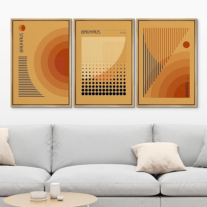 MUDECOR Framed Canvas Print Wall Art Bauhaus Art Prints Abstract Mid Century Modern Wall Art Minimalist Decor for Bedroom - 24"x36"x3 Natural