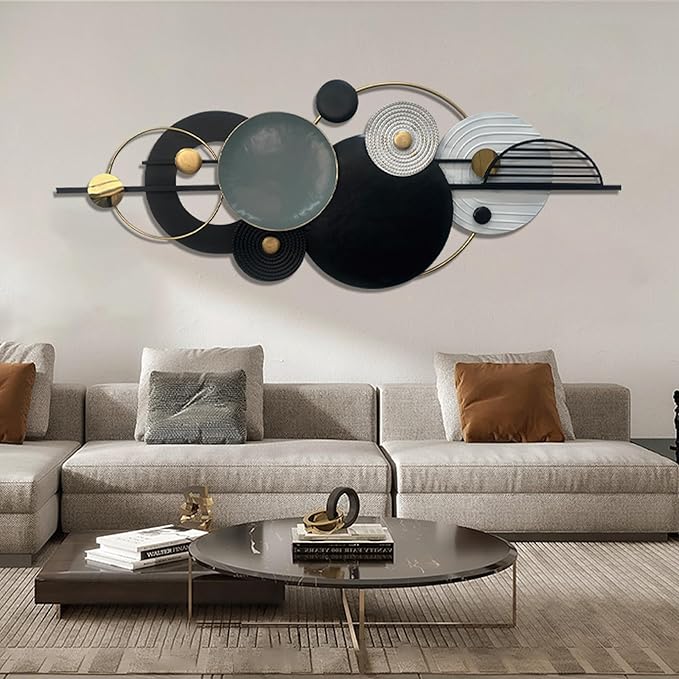Metal Wall Art Modern Geometry Wall Decor 59"L X22" W Large Black Abstract Wall Sculptures,Wall Decor for Living Room, Office, Home, Bedroom, Kitchen, Bathroom Wall Décor