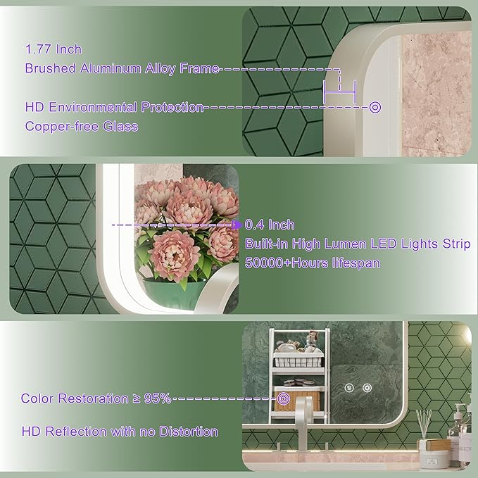 40x30 Inch Silver LED Mirror for Bathroom with Lights, Adjustable 3000K/4500K/6000K, Lighted Bathroom Vanity Mirrors for Wall, Anti-Fog, Dimmable, Memory Funtion, Horizontal/Vertical