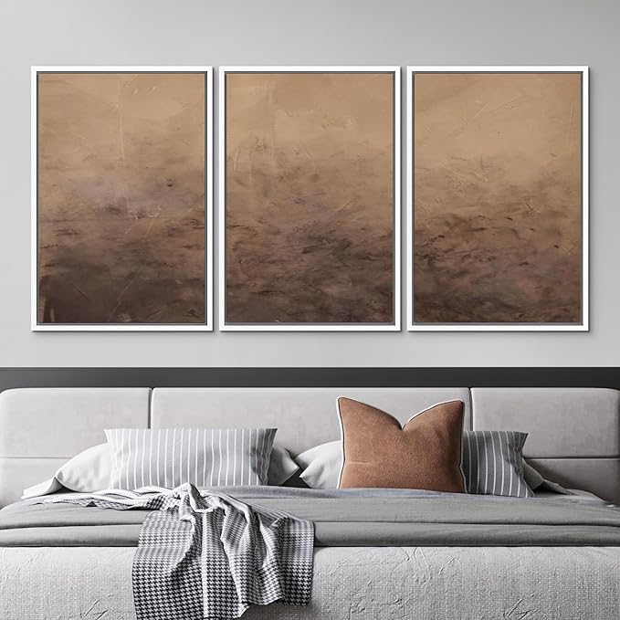 MUDECOR Framed Canvas Print Wall Art Minimalist Earthy Neutral Brown Abstract Illustrations Realism Decorative for Living Room, Bedroom, Office - 24"x36"x3 White