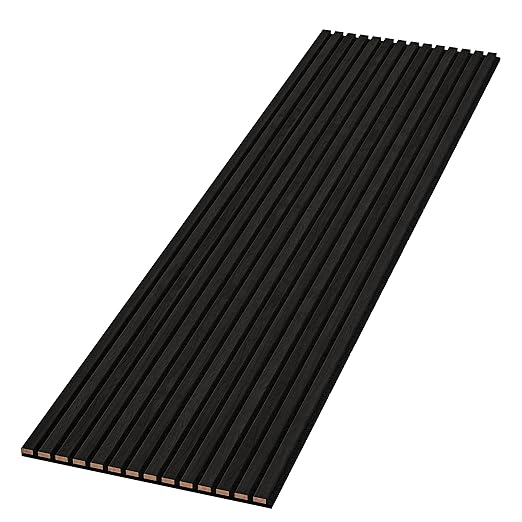 94" L x 24" W Acoustic Wood Wall Paneling, Decorative Sound Proof Panels for Walls and Ceilings, 3D Slat Wood Wall Panels (Set of 10) (Jet Black.)