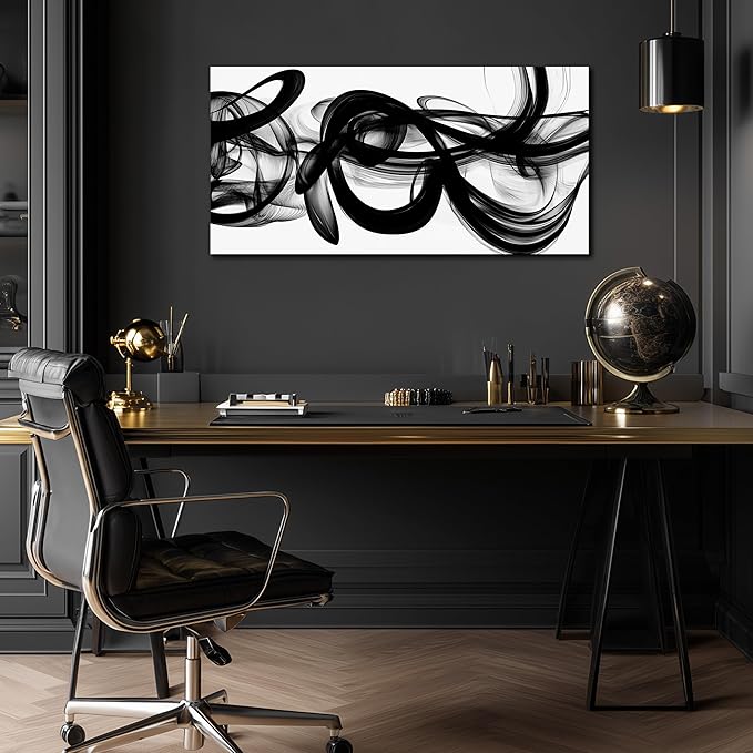 Black and White Abstract Wall Art for Bedroom Black Wall Decor for Living Room Canvas Print Wall Art for Office Ready to Hang 20 x 40 Inch