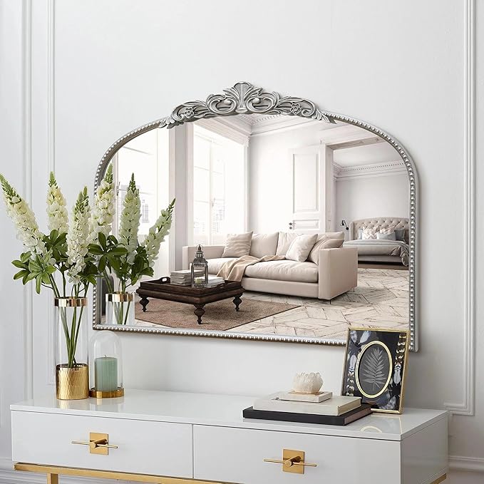 Micasso Vintage Wall Silver Mirror: 24" x 32" French Baroque Antique Mirror - Traditional Ornate Decorative Arched Mirrors for Wall/Bathroom/Entryway/Fireplace/Hallway - Home Decor for Living Room