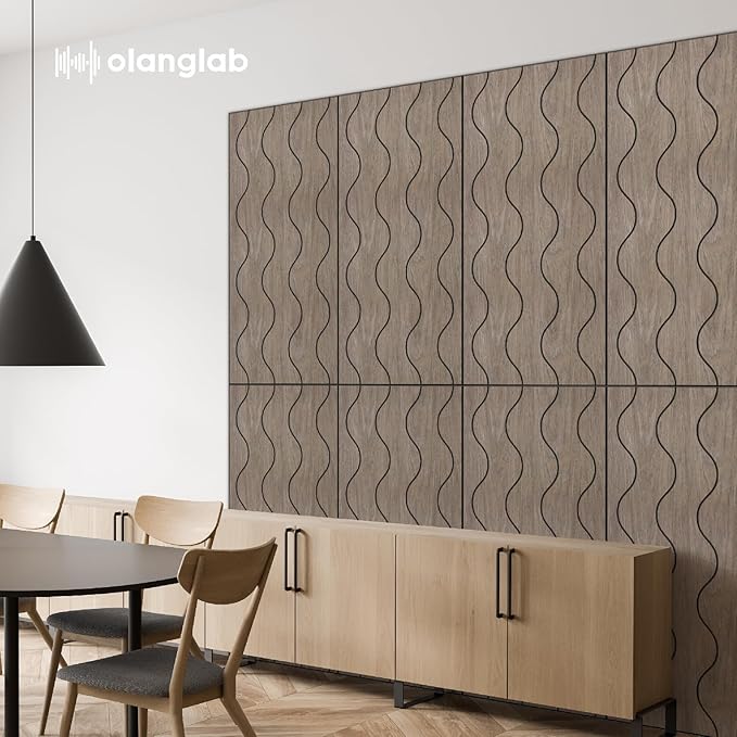 Olanglab Wood Veneer Wall Panels 6 Pack, 24‘’X48‘’ Sound Absorbing Panels for Noise Reduction, Wave