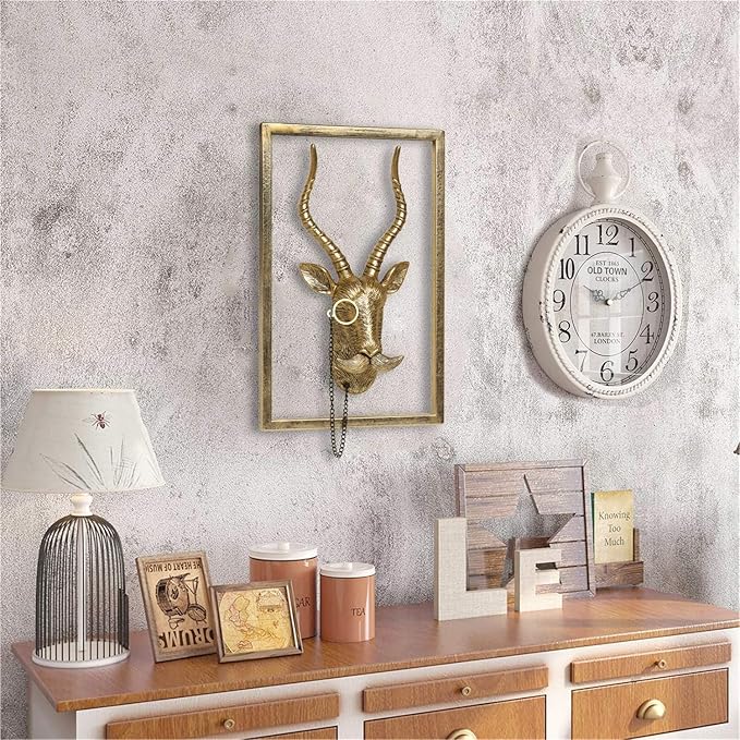 Newinhome Animal Heads Wall Decor (Includes Metal Frame) Resin Animals Sculptures Head Wall Hanging Decoration Gold vintage Wall Sculpture for Living Room Bedroom Office(Antelope)