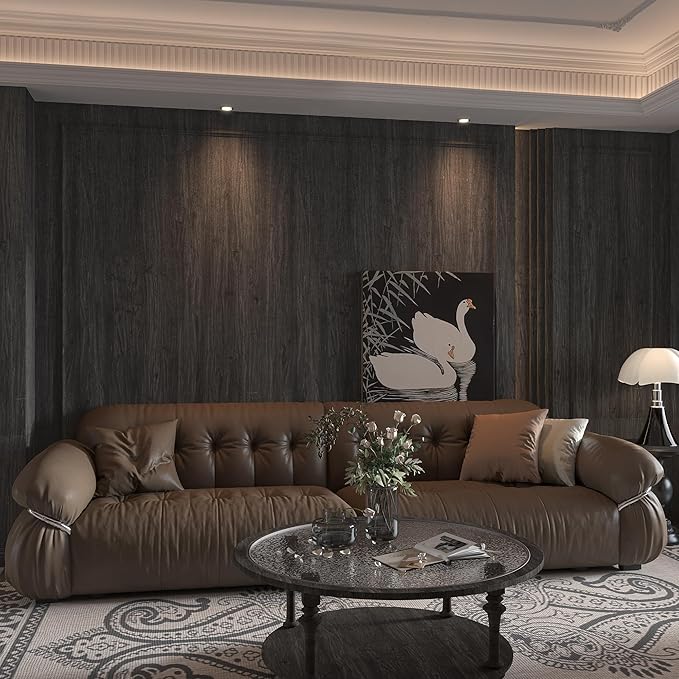 15.7"x354" Dark Brown Wallpaper Peel and Stick Wood Contact Paper Waterproof Removable Rustic Wood Vinyl Wrap for Countertops Kitchen Cabinets Bathroom Farmhouse Furniture Thicken Wood Laminate Sheets