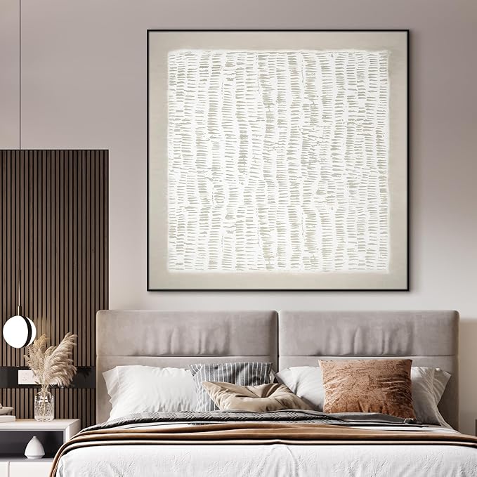 36"x36" Large Framed Wall Art - Neutral Abstract Line Design Art (Frame Assembly Required)