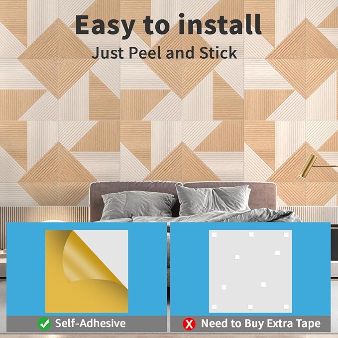 Art3d 6-Pack Self-Adhesive Acoustic Wall Panels for Home Décor, 24 x 24 Inch Soundproofing Panels for Office Studio Bedroom - High Noise Absorption Polyester Fiber, Dawn