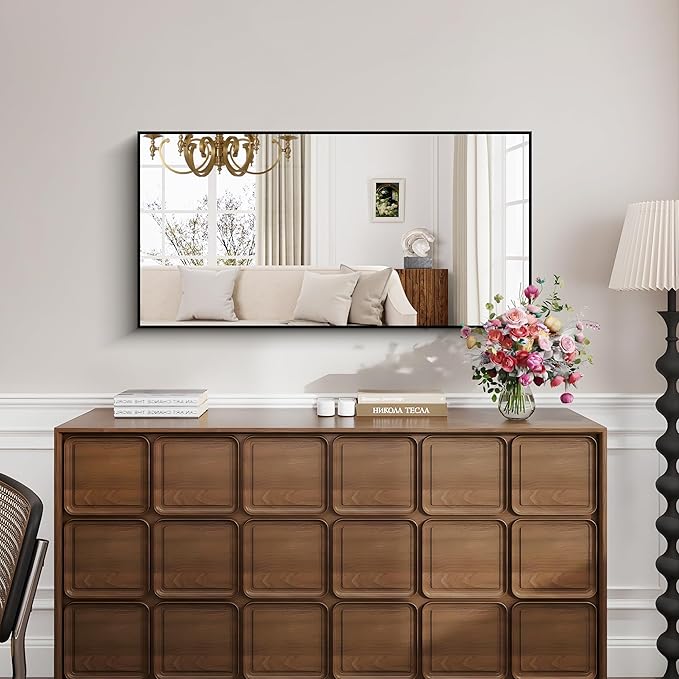KOCUUY Black Bathroom Mirror, 24x48 Inch Rectangle Mirror for Over Sink, Modern Decorative Wall Mirror for Bedroom Living Room Bathroom, Hang Horizontal/Vertical