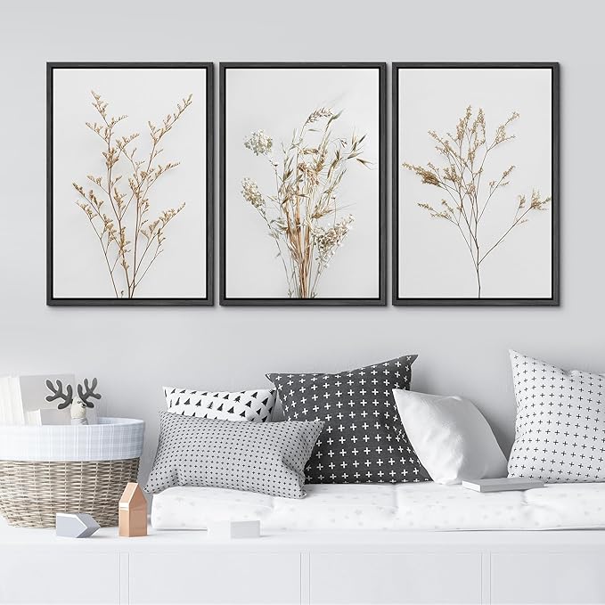 MUDECOR Framed Canvas Print Wall Art Wildflower Floral Botanical Prints Minimalist Wall Art Modern Farmhouse for Bedroom - 24"x36"x3 Black