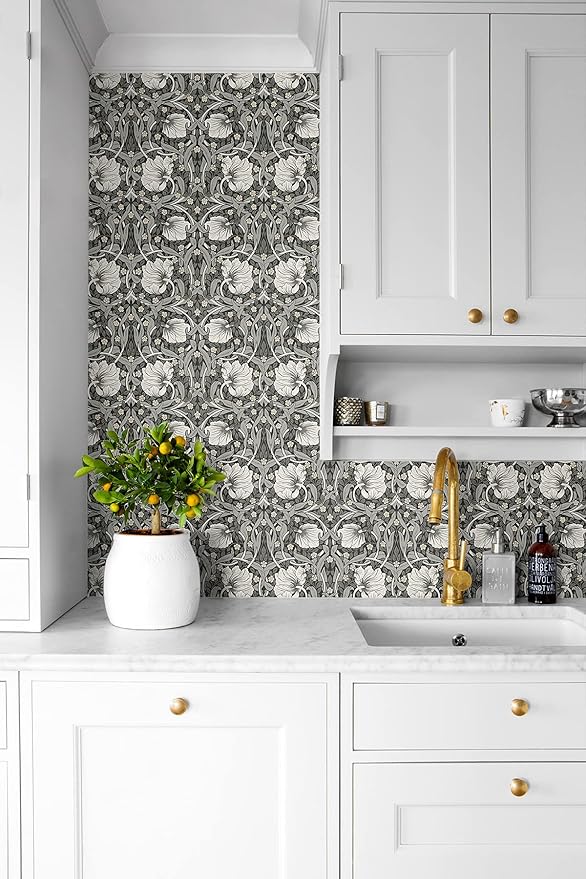 NextWall Pimpernel Floral Peel and Stick Wallpaper (Charcoal & Pearl Grey)