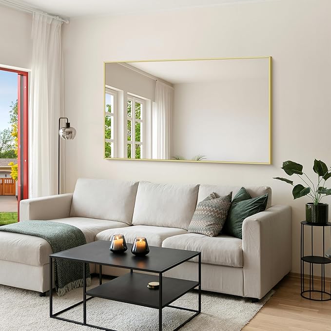 KOCUUY Large Gold Bathroom Mirror, 60x36 inch Rectangular Mirror for Bathroom Sink, Oversized Wall Mirror with Metal Gold Frame for Living Room, Farmhouse, Entryway, Hang Horizontal/Vertical