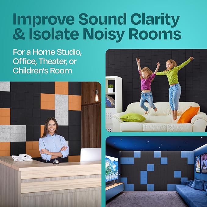 Acoustic Panels 12-Pack Soundproof Wall Panels 12"x12"x0.4" Decorative Sound Dampening for Your Home, Office, Studio, Bedroom & More with Unique GridFrame Carving [Dark Gray]