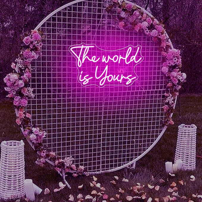 Neonwall The World Is Yours Neon Signs, Pink Led Neon Light for Wall Decor，Light Up Sign for happy birthday, Wedding, Engagement,USB Powered Led Neon Signs for Bedroom Decor 22 x 13'' (Pink)