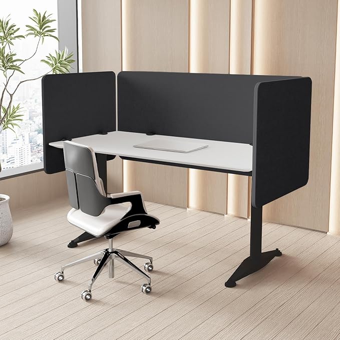 47.2 Inch Desk Divider Panels Set, Acoustic Divider Panel for Privacy, Fabric Wrapped Room Dividers for Office, Easy Assemble, Dark Grey
