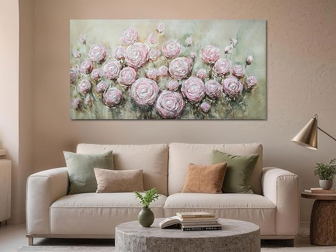 Arjun Floral Wall Art Living Room Rose Canvas Wall Art for Bedroom Flower Large Painting, Christmas Gift Textured Artwork Picture Home Office Dining Room Wall Decor, 48"x24"