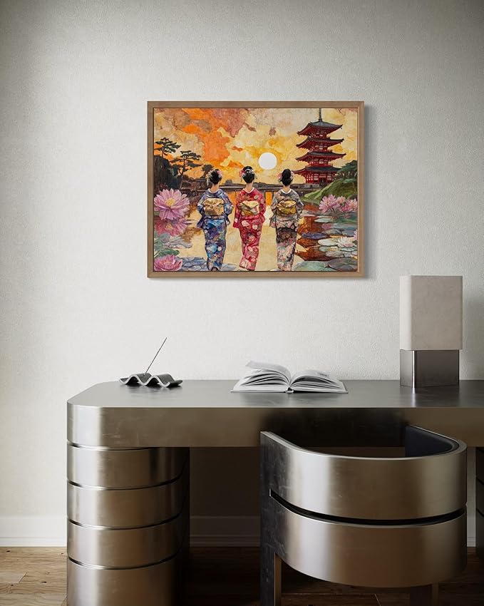 Japan Art Print Poster, Asia Oriental Countries Culture Wall Art Asian Paintings for Bedroom Bathroom Living Room Decor 97 (Japan, 11 x 14 inches, Wood Frame)