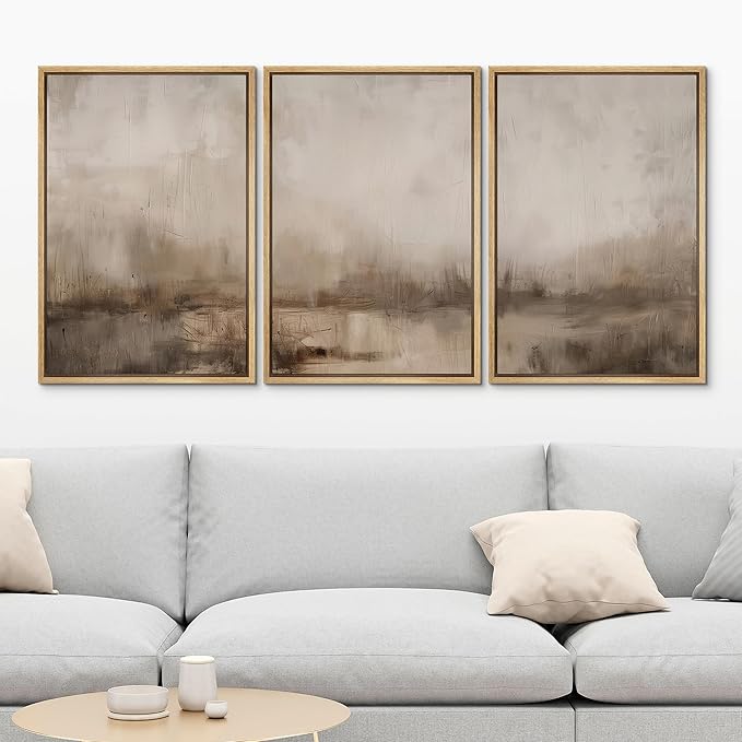 MUDECOR Framed Wall Art Print Set Minimalist Abstract Landscape Misty Horizons Illustrations Modern Art Decorative Chic for Living Room, Bedroom, Office - 16"x24"x3 Natural