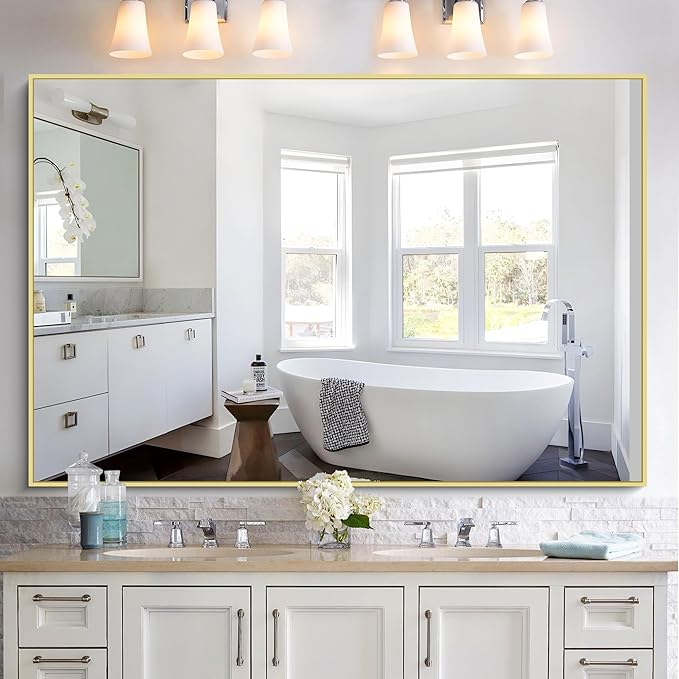 KOCUUY Large Gold Bathroom Mirror, 60x40 Inch Rectangular Mirror for Bathroom Sink, Oversized Wall Mirror with Metal Gold Frame for Living Room, Farmhouse, Entryway, Hang Horizontal/Vertical