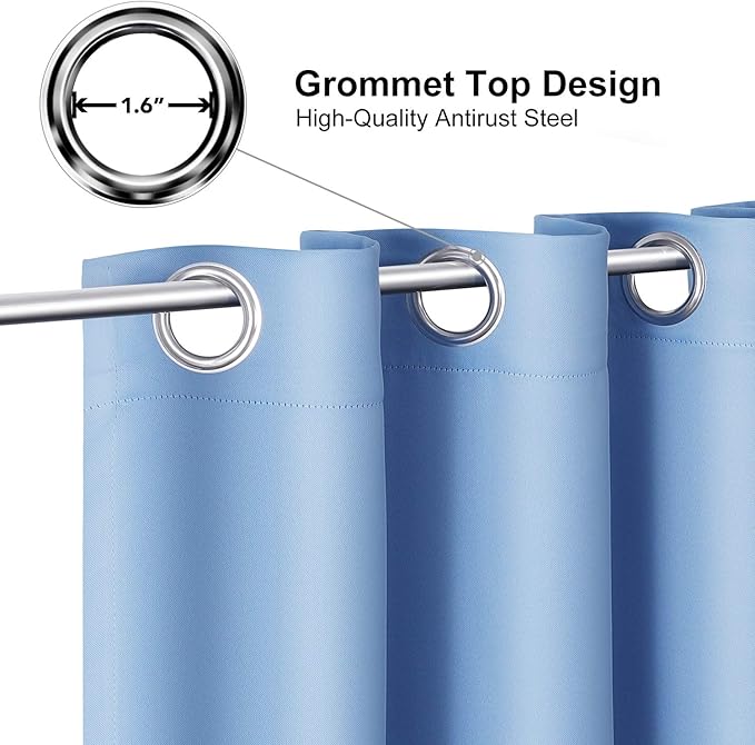 ChrisDowa Blackout Curtains 102 Inches Long for Living Room, Grommet Thermal Insulated Room Darkening Curtains for Bedroom (1 Panel Set, Sky Blue, 52W x 102L)