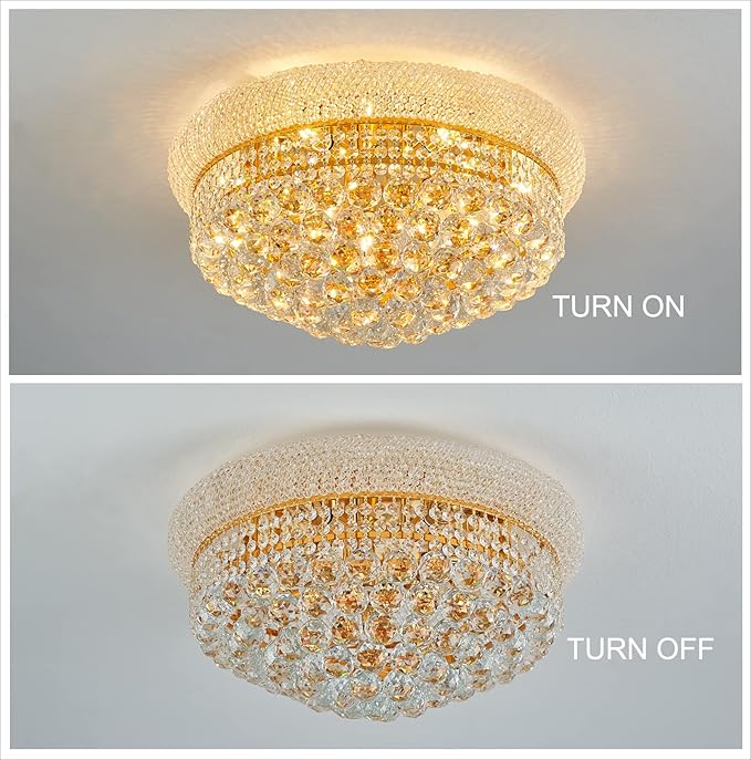 9-Light Crystal Flush Mount Chandelier Ceiling Light Fixture for Living Room Dining Room Bedroom Foyer Entryway Hallway Closet Bathroom (Gold D22)