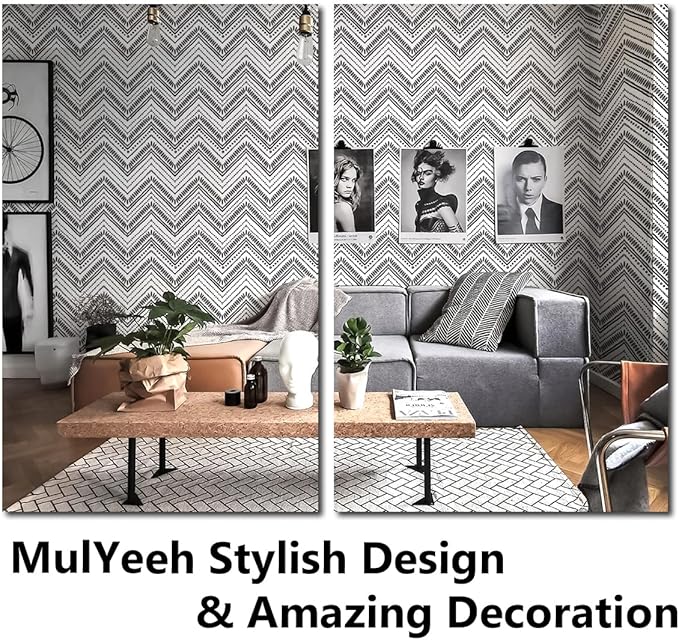 MulYeeh 17.5'' x 472' Peel and Stick Wallpaper Modern Circle Oval Stripe Black White Wallpaper Self-Adhesive Removable Wall Covering Prepasted Decorative