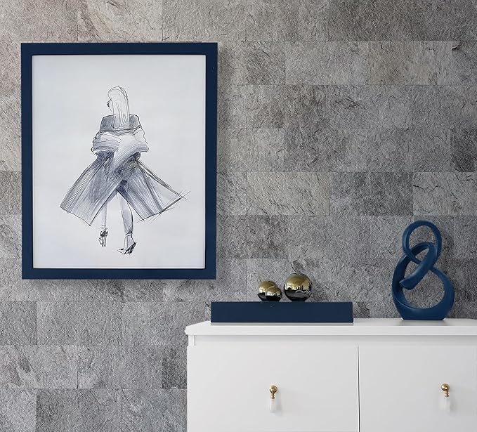 AULIGET 2-Piece Dark Slate Peel and Stick Backsplash Wall Tiles, 6" x 12" PVC Faux Stone Stick on Tiles for Backsplash Kitchen, Bathroom, Laundry Room, Camper, Fireplace