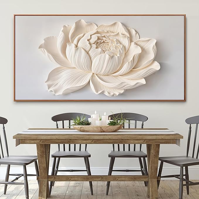 Large Canvas Wall Art Decor Pictures White Flower Wall Art Decoration Artwork Wall Art For Living Room Modern Painting Pictures For Bedroom Home Kitchen Office 29" X 58" With Framed
