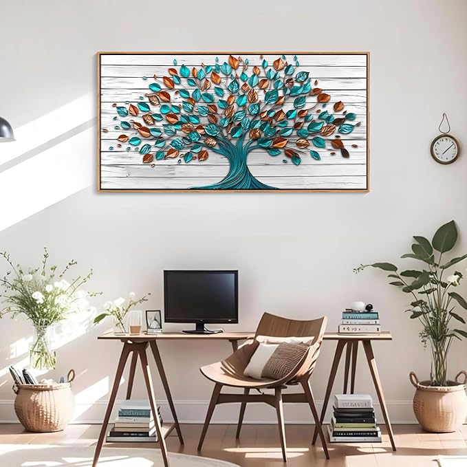 Mofutinpo Tree of Life Wall Art for Living Room, Office, Bedroom & Kitchen - Framed Canvas Painting, 24x48IN