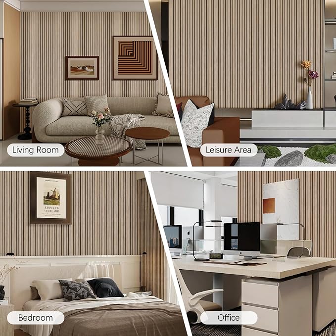 Acoustic Wood Wall Panels, 2 PCS Slat Wall Panels - Walnut Veneer Soundproof Panels for Home & Office, 94.5" Extra-Long Easy Peel & Stick Panels for Walls (11.8"W x 94.5"L)