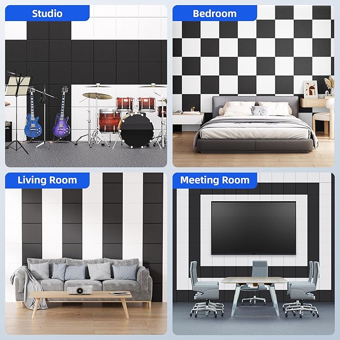 20 Pack Acoustic Panels with Self Adhesive, 12" X 12" X 0.4" High Density Sound Proof Foam Panels for Walls, Soundproof Wall Panels, Square Sound Absorbing Panels for Home Studio Office Decor - White