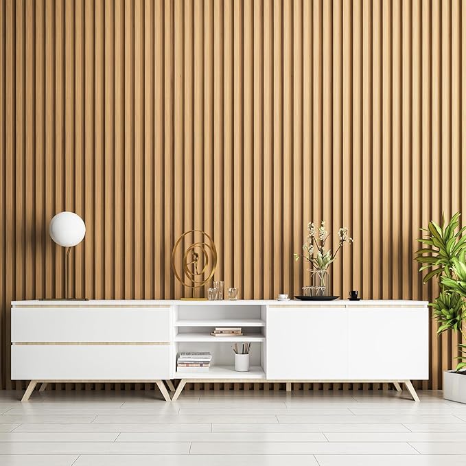 Art3d 4 Pc 96"x5.7" Wood Slat Wall Panel for Interior, Ceiling and Decoration, 15.2 SqFt