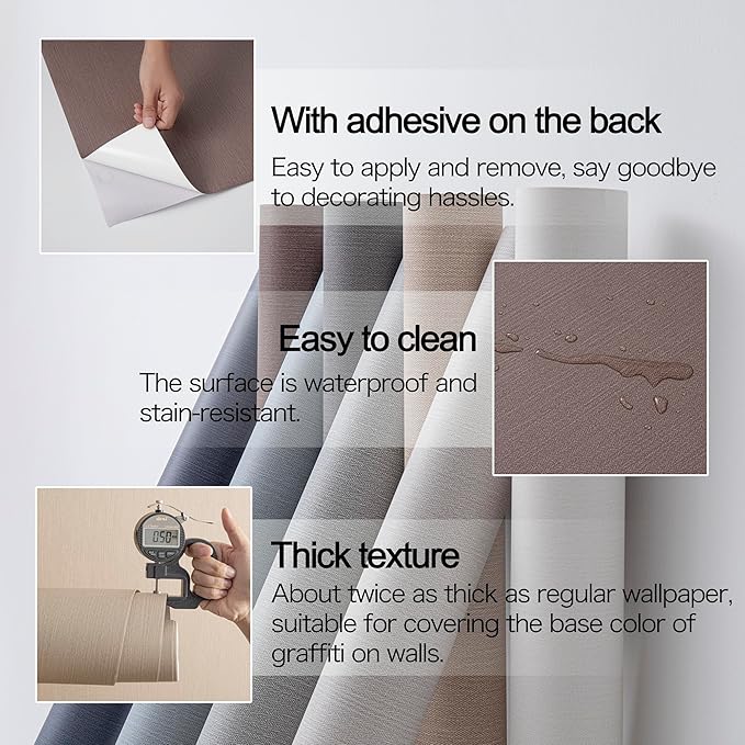 24"x393" Brown Grasscloth Peel and Stick Fabric Textured Contact Paper Linen Wallpaper Vintage Matte Frosted Waterproof Luxury Wallpaper for Bedroom Bathroom Kitchen (Dark Brown)