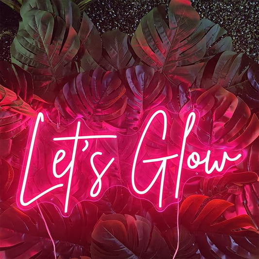 Let's Glow Neon Sign Pink Led Neon Light Glow Neon Word Sign USB Powered Acrylic Letters Led Wall Decorative Lights for Bedroom Party Wedding Birthday Bar Hotel Anniversary Dorm, 24*11.7 inches