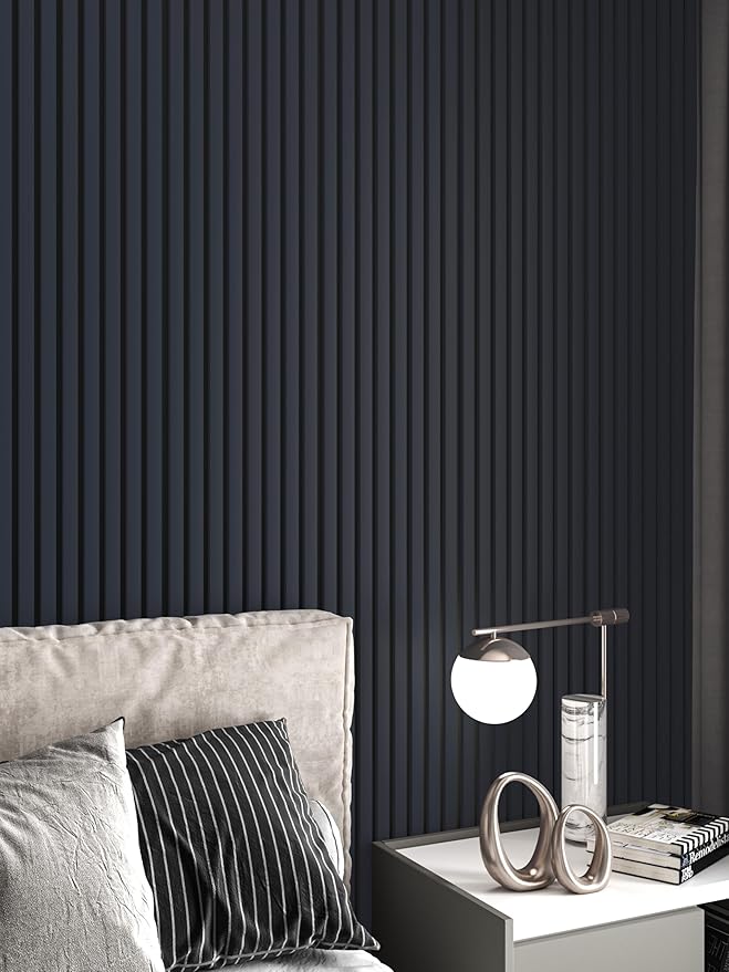 2-Pack 94” x 12.6” Acoustic Wood Wall Panels – 3D Slat Soundproofing for Walls & Ceilings – Elegant Decorative Panels for Modern Interior Design (Dark Blue)