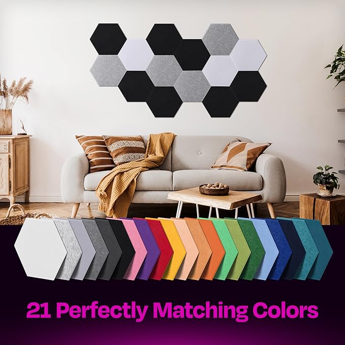 Acoustic Panels 12-Pack Soundproof Wall Panels 12"X10.4"X0.4" Sound Panels High Density Sound Dampening Panels - [Deep Black Hexagon]