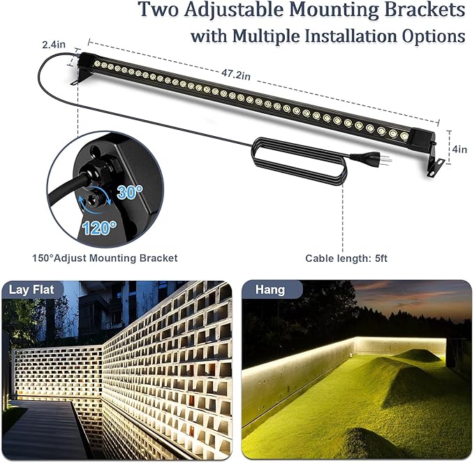 72W LED Wall Washer Light Bar, 4FT 4000K Neutral White Outdoor Wall Washer Lights, 120V Waterproof IP67 LED Light Bar for Outdoor (2 Pack)
