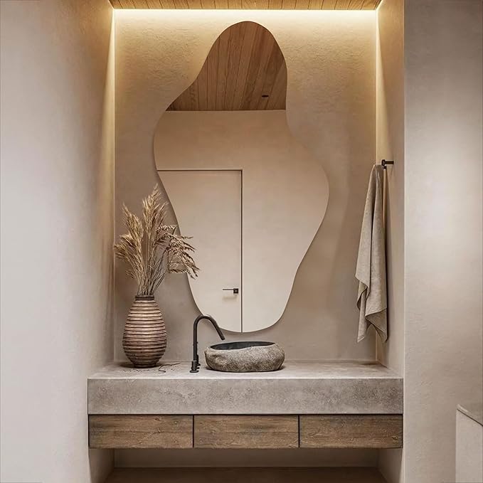 Asymmetrical Led Lighted Mirror for Bathroom, Irregular Vanity Mirror with Lights, Washbasin Backlit Led Illuminated Wall Mirror (Cool Light, 27.2"x47.2" inc | 69x120 cm)