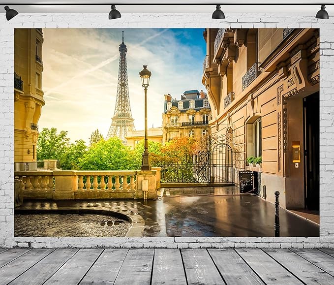 BELECO 10x8ft Fabric Paris Eiffel Tower Backdrop Summer Street View European Famous Building French City Landscape Background Paris Theme Party Decor Wedding Photography Wallpaper Photo Studio Prop