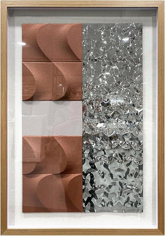 BrightA 3D Wood Wall Art Modern Style Sandstone Relief Painting Stainless Steel Water Ripple Painting Decorative Space Textural Art Office Wall Art 27.5"x39.4"