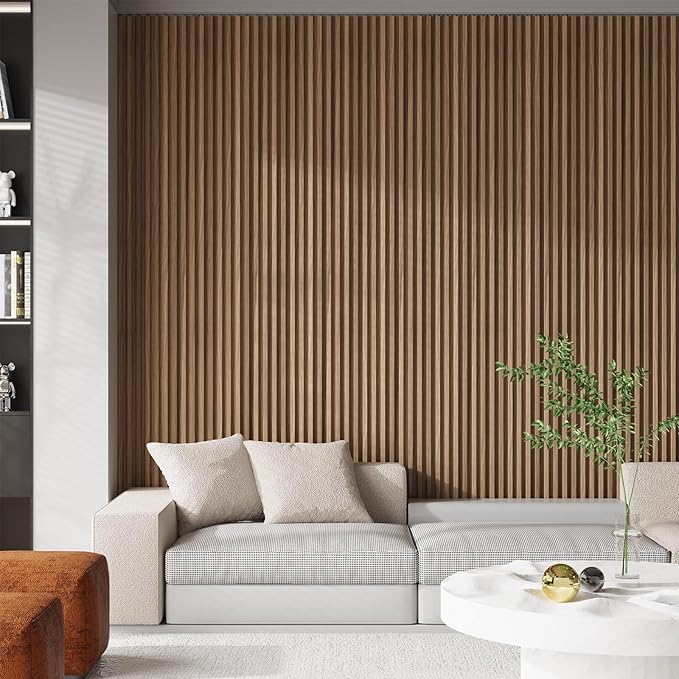 8-Pack WPC Slat Wall Panels, 96 x 6.6 in Decorative Acoustic Slats 3D Wall Panels, Water-Proof and Easy Installation,Walnut