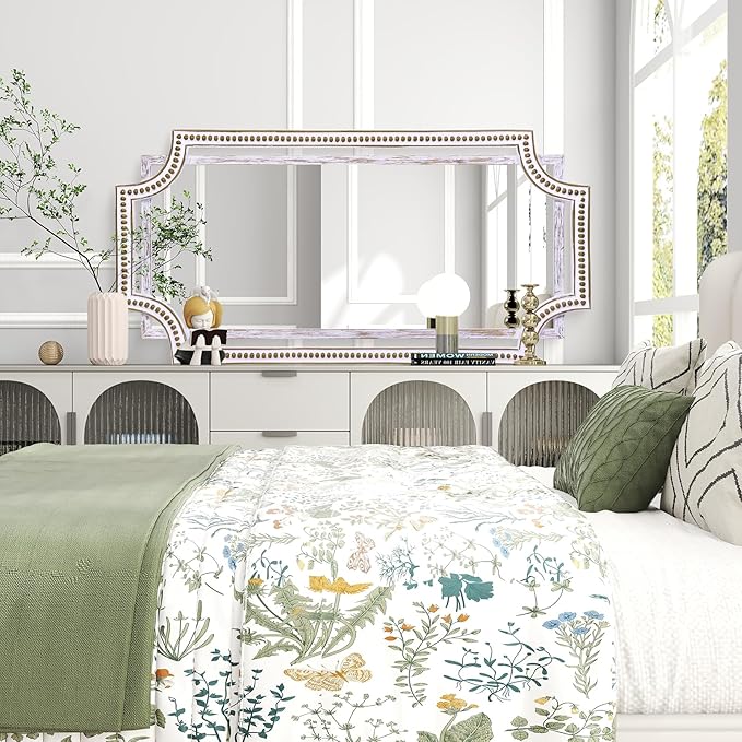 24" X 47" Wooden Farmhouse Large Wall Mirror, Rustic Art Decorative Full Length Mirrors for Living Room, Bedroom, Bathroom, Entryway - Hang Horizontally or Vertically